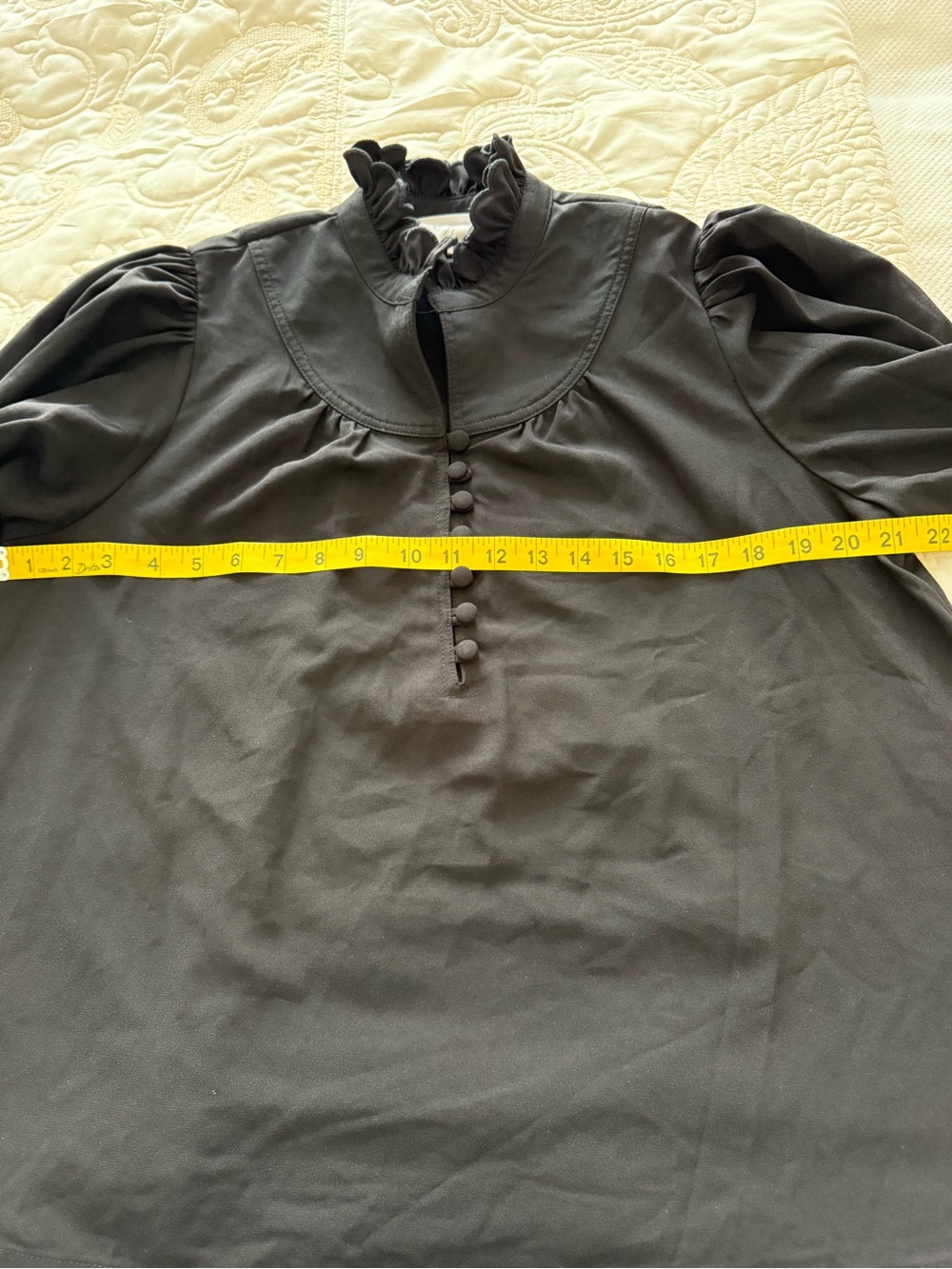 Pomander Place-Womens Black Ruffle Collar Button-Front Top - Picture 6 of 9